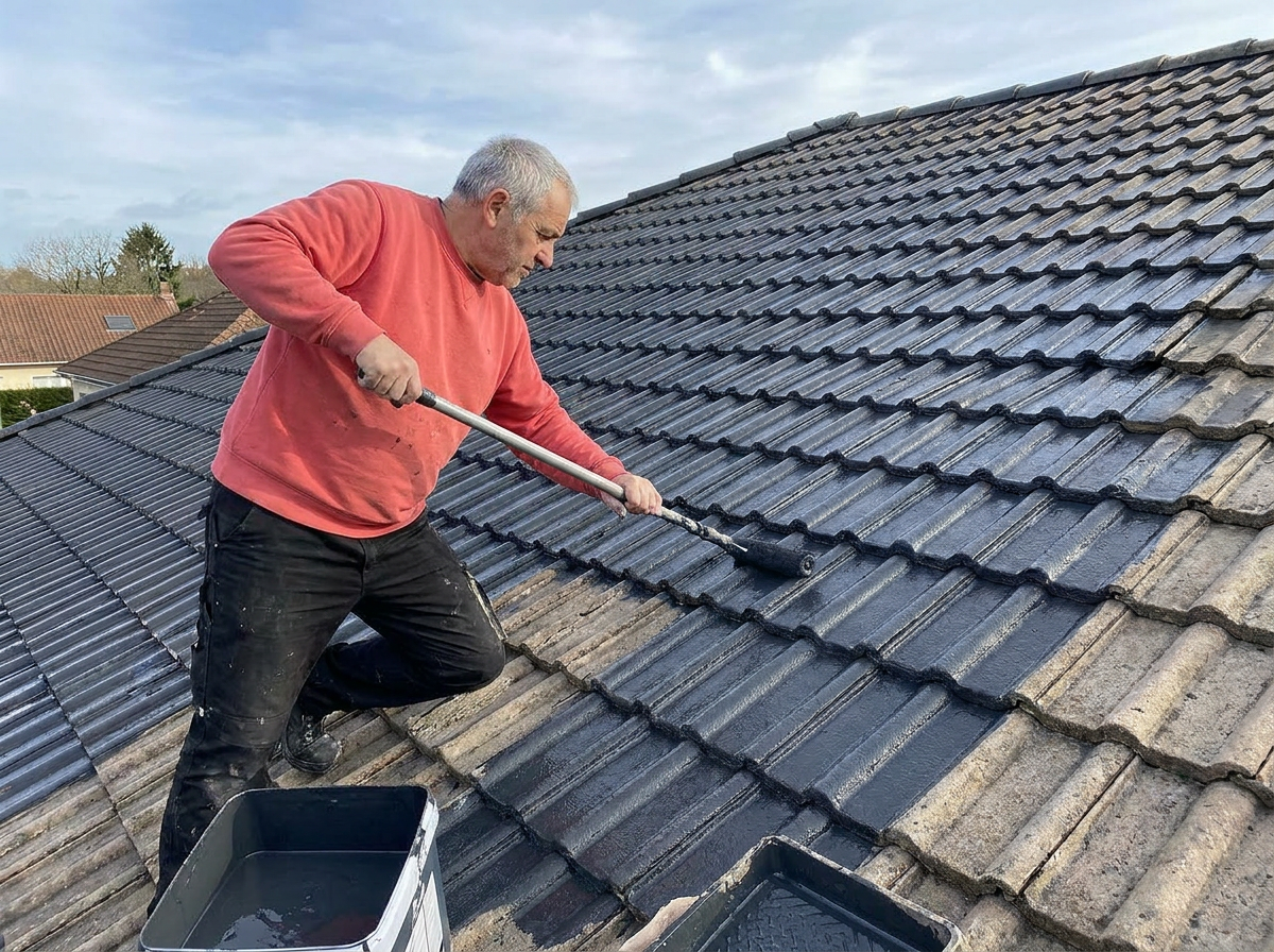 Beschermende coating aangebracht op dakpannen